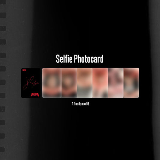 Selfie photocard packaging with multiple photo slots on a black background